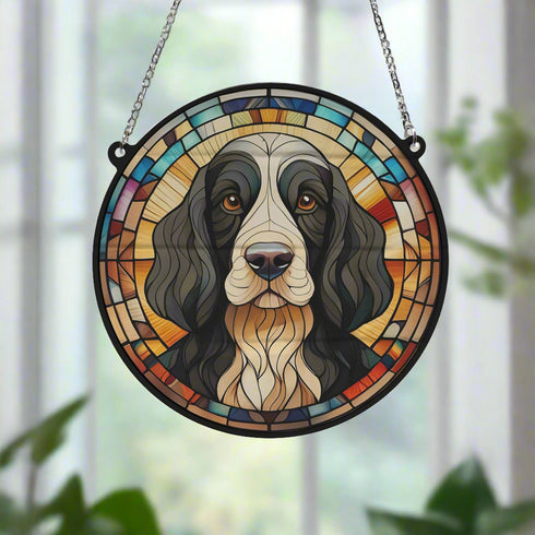 Cocker Spaniel Black & White Stained Glass Effect Suncatcher